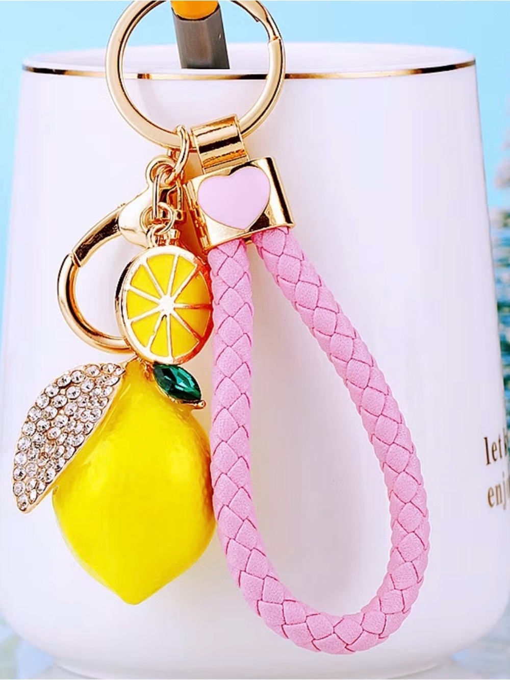 🍋🍋🍋2 for 12$🍋🍋🍋Braided Loop Keychain with Yellow Lemon Charm